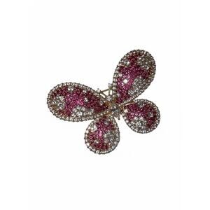 Elegant Gold Plated Butterfly Brooch Pin for Women Pink & White Crystals